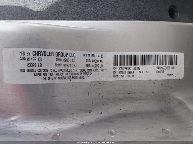 45643571 :رقم المزاد ، 3C3CFFER9CT109249 vin ، 2012 Fiat 500c Lounge مزاد بيع