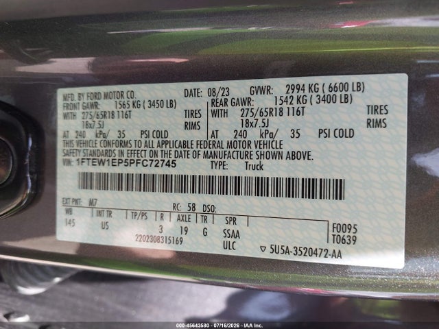 1FTEW1EP5PFC72745 Ford F-150 Xlt