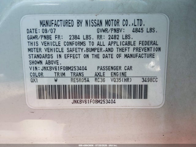 Продажа на аукционе авто 2008 Infiniti G35x, vin: JNKBV61F08M253404, номер лота: 45643606