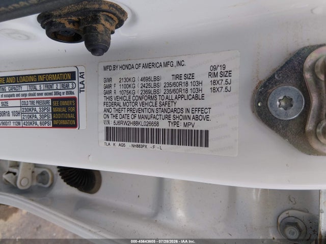 Aukcja sprzedaży 2019 Honda Cr-v Ex-l, vin: 5J6RW2H88KL026658, numer aukcji: 45643605