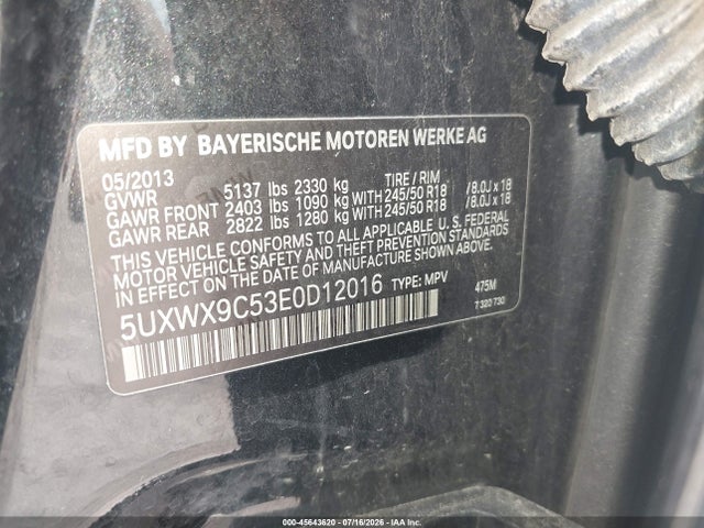 Aukcja sprzedaży 2014 Bmw X3 Xdrive28i, vin: 5UXWX9C53E0D12016, numer aukcji: 45643620