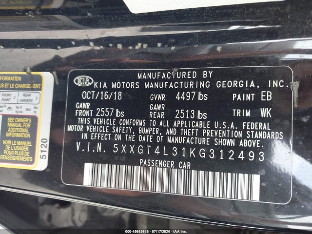 KIA Optima Lx 2019 5XXGT4L31KG312493 Image 9