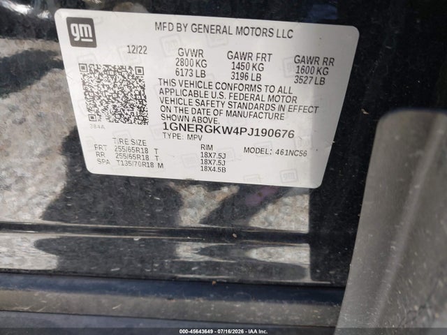 1GNERGKW4PJ190676 Chevrolet Traverse Fwd Lt Cloth