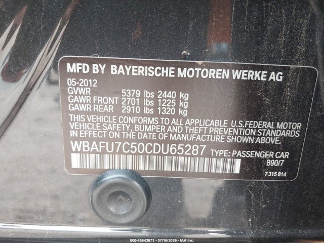 Продажа на аукционе авто 2012 Bmw 535i Xdrive, vin: WBAFU7C50CDU65287, номер лота: 45643671