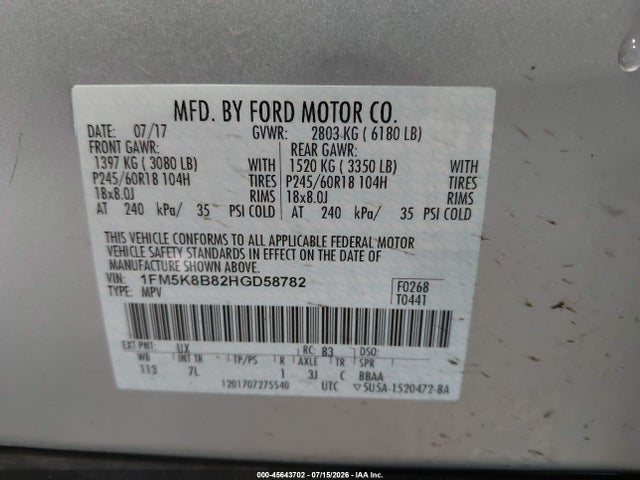 Ford Explorer 2017 1FM5K8B82HGD58782 Image 9