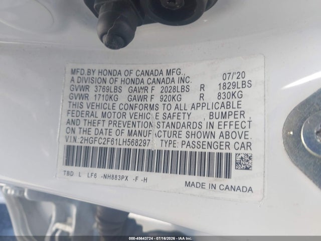 2HGFC2F61LH568297 Honda Civic Lx