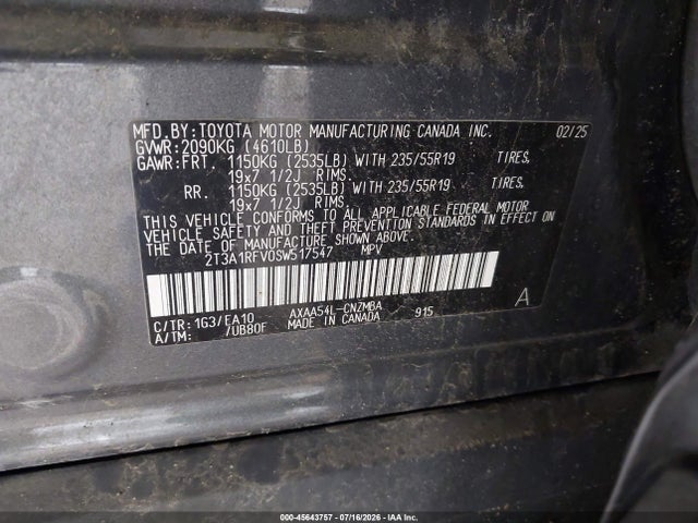 Aukcja sprzedaży 2025 Toyota Rav4 Xle Premium, vin: 2T3A1RFV0SW517547, numer aukcji: 45643757