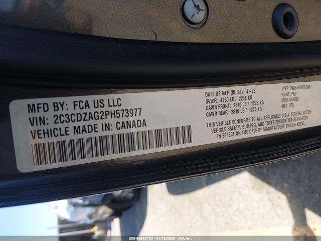 Продажа на аукционе авто 2023 Dodge Challenger Sxt, vin: 2C3CDZAG2PH573977, номер лота: 45643793