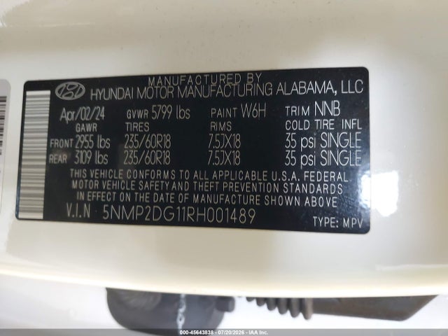 5NMP2DG11RH001489 Hyundai Santa Fe Hybrid Sel