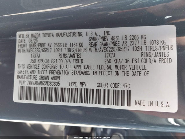 2025 Mazda Cx-50 2.5 S Select Package მანქანა იყიდება აუქციონზე, vin: 7MMVABAM6SN383805, აუქციონის ნომერი: 45643864