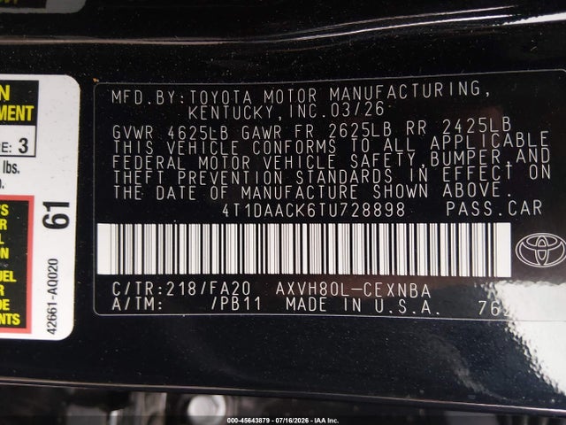 Toyota CAMRY LE 2026 4T1DAACK6TU728898 Image 9
