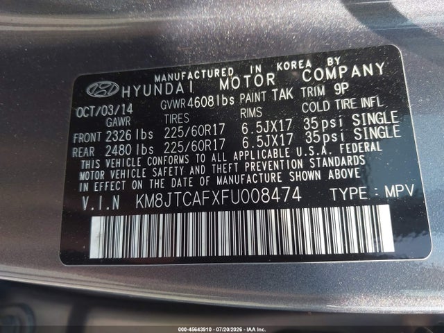 Hyundai TUCSON GLS 2015 KM8JTCAFXFU008474 Image 9
