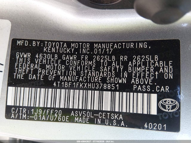 4T1BF1FKXHU378851 Toyota CAMRY SE