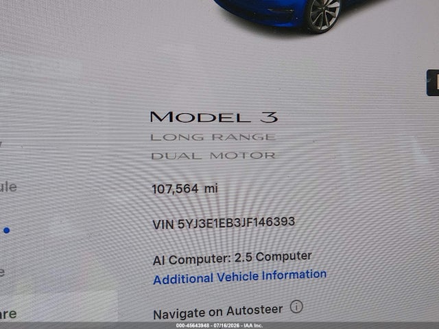 Aukcja sprzedaży 2018 Tesla Model 3 Long Range/performance, vin: 5YJ3E1EB3JF146393, numer aukcji: 45643948