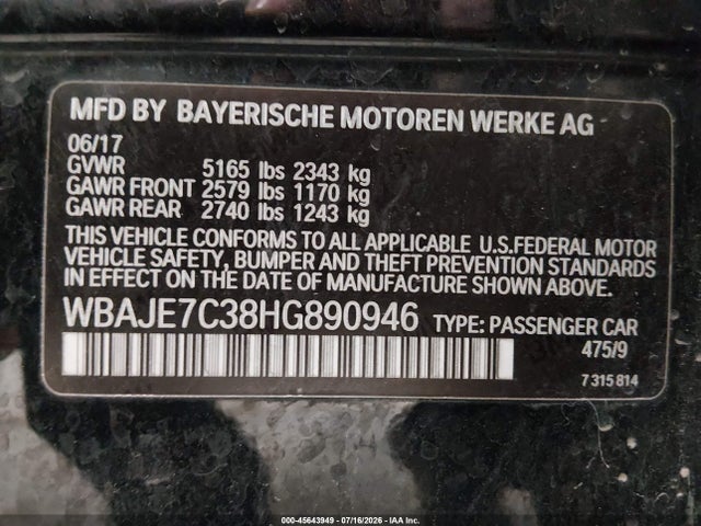 BMW 540i Xdrive 2017 WBAJE7C38HG890946 Image 9