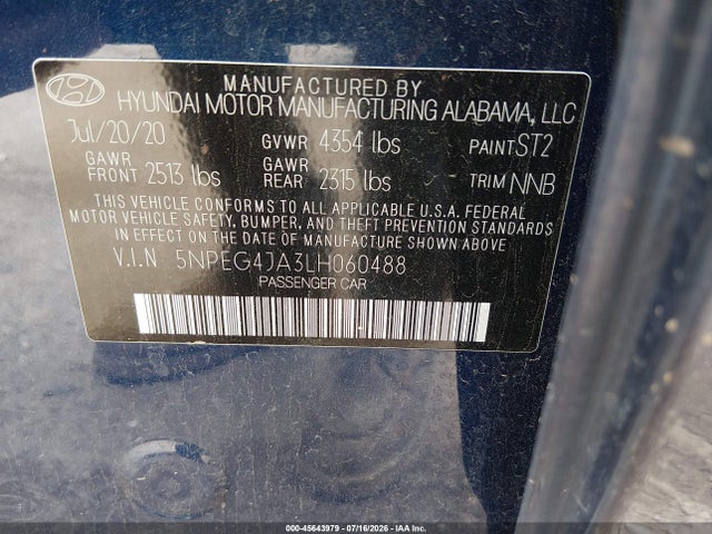 Aukcja sprzedaży 2020 Hyundai Sonata Se, vin: 5NPEG4JA3LH060488, numer aukcji: 45643979