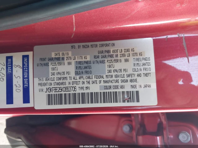 Aukcja sprzedaży 2019 Mazda Cx-5 Signature W/diesel, vin: JM3KFBE25K0653706, numer aukcji: 45643992