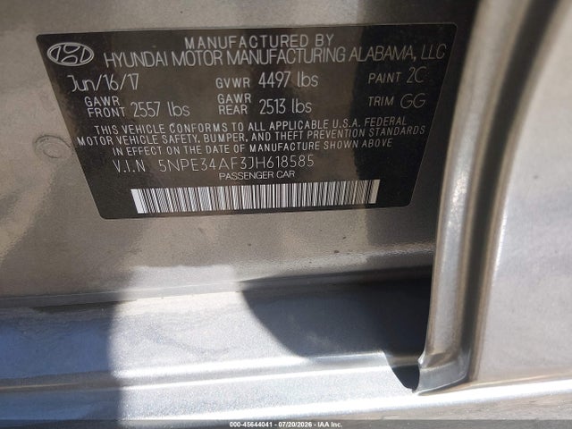 5NPE34AF3JH618585 Hyundai Sonata Limited