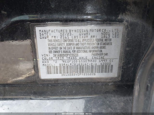 Продаж на аукціоні авто 2023 Nissan Sentra Sr Xtronic Cvt, vin: 3N1AB8DV0PY235228, номер лоту: 45644060