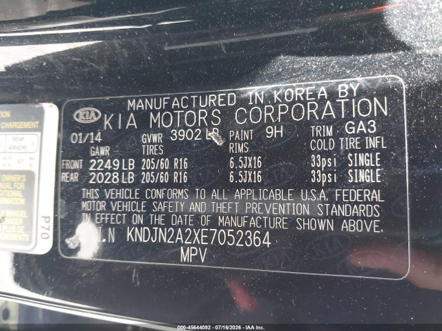 KIA Soul 2014 KNDJN2A2XE7052364 Image 9