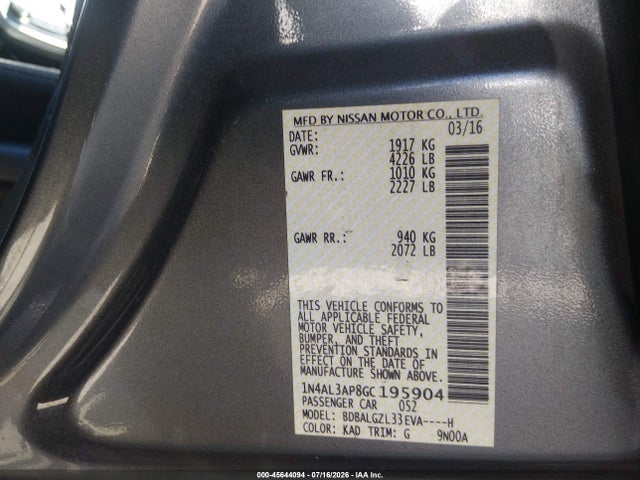 1N4AL3AP8GC195904 Nissan Altima 2.5 S