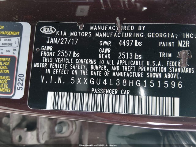KIA OPTIMA EX 2017 5XXGU4L38HG151596 Image 9