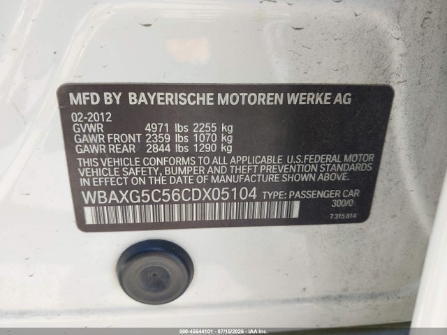 Aukcja sprzedaży 2012 Bmw 528i, vin: WBAXG5C56CDX05104, numer aukcji: 45644101
