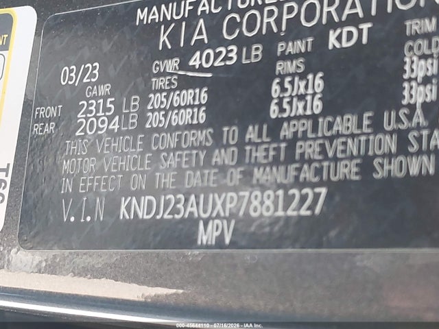 45644110 :رقم المزاد ، KNDJ23AUXP7881227 vin ، 2023 Kia Soul Lx مزاد بيع