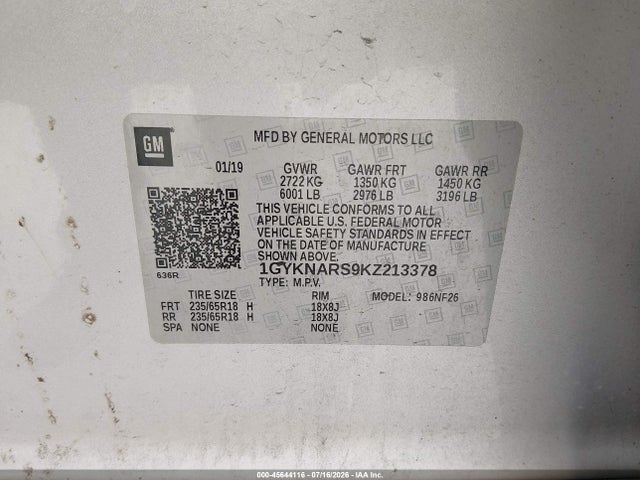 Продаж на аукціоні авто 2019 Cadillac Xt5 Standard, vin: 1GYKNARS9KZ213378, номер лоту: 45644116