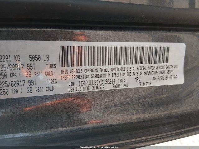 1C4PJLLB1KD130214 Jeep Cherokee Latitude Plus Fwd