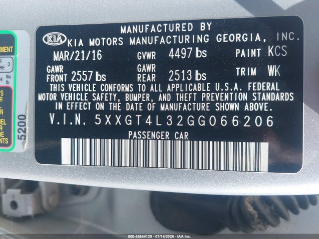 KIA Optima Lx 2016 5XXGT4L32GG066206 Image 9