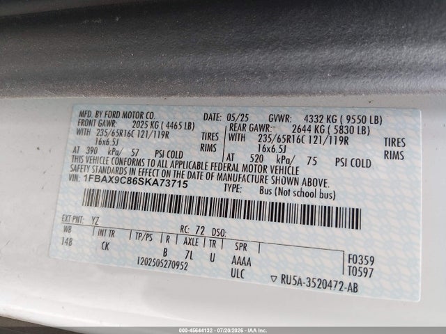 Ford Transit-350 Passenger Van Xlt 2025 1FBAX9C86SKA73715 Image 9