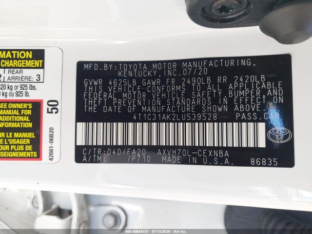 4T1C31AK2LU539528 Toyota Camry Le Hybrid
