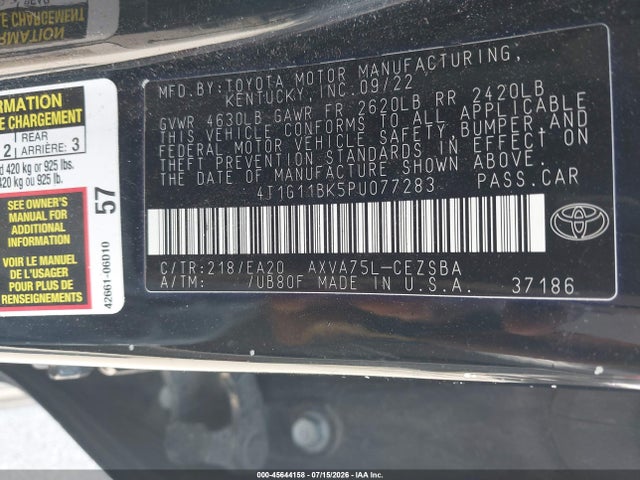 Продаж на аукціоні авто 2023 Toyota Camry Se Awd, vin: 4T1G11BK5PU077283, номер лоту: 45644158