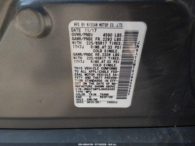 Nissan ROGUE S 2018 JN8AT2MT5JW458065 Image 9