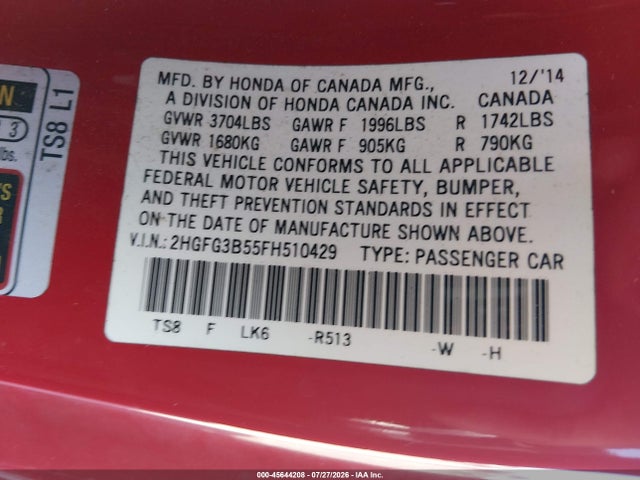 2HGFG3B55FH510429 Honda Civic Lx