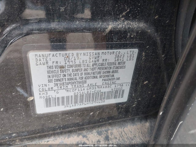 Продажа на аукционе авто 2017 Nissan Sentra S, vin: 3N1AB7AP6HY294608, номер лота: 45644230