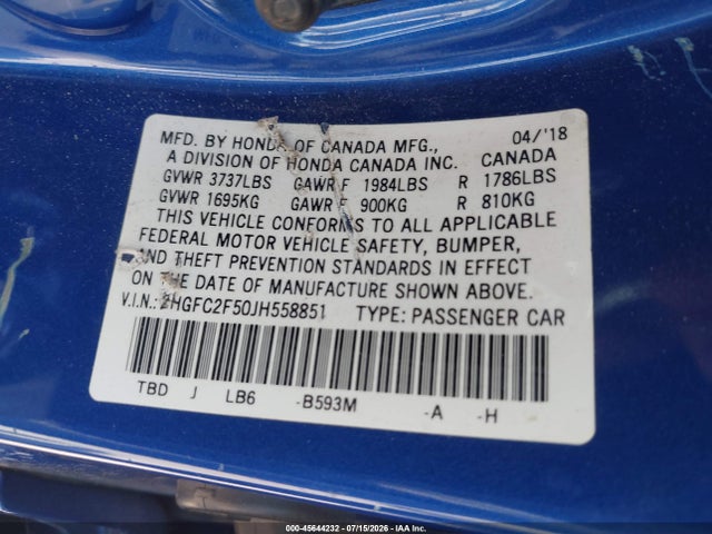 Honda Civic Lx 2018 2HGFC2F50JH558851 Image 9