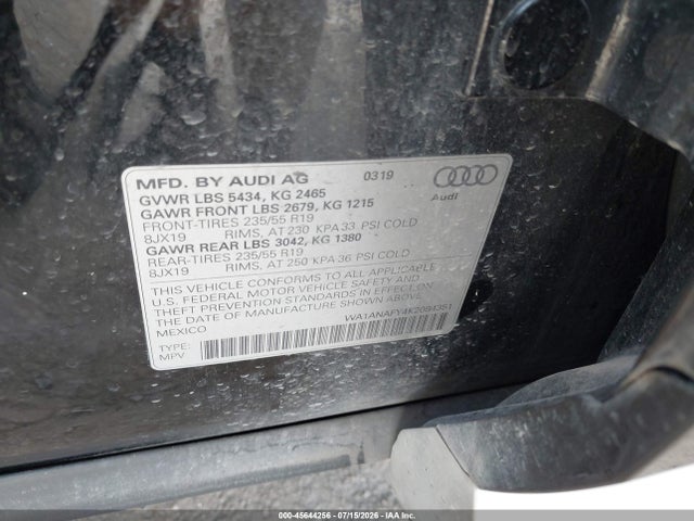 Aukcja sprzedaży 2019 Audi Q5 45 Premium, vin: WA1ANAFY4K2084351, numer aukcji: 45644256