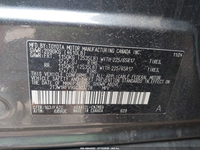 45644262 :رقم المزاد ، 2T3W1RFV9SC303728 vin ، 2025 Toyota Rav4 Xle مزاد بيع