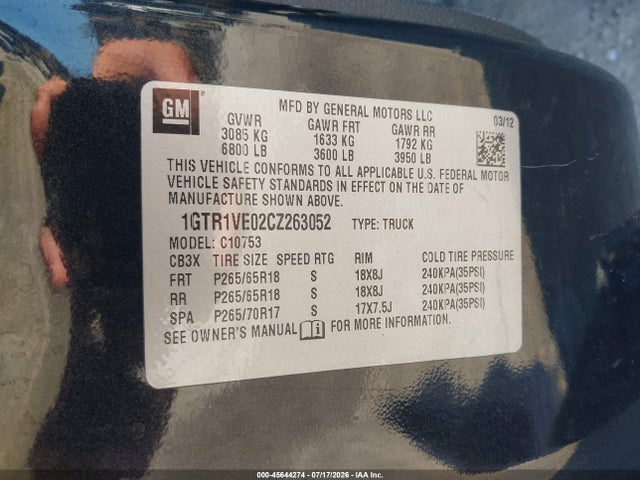 Продаж на аукціоні авто 2012 Gmc Sierra 1500 Sle, vin: 1GTR1VE02CZ263052, номер лоту: 45644274