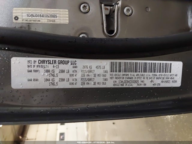2014 Jeep Compass Latitude მანქანა იყიდება აუქციონზე, vin: 1C4NJDEB4ED532825, აუქციონის ნომერი: 45644280