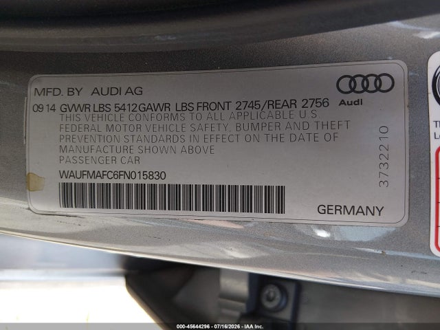Продаж на аукціоні авто 2015 Audi A6 3.0 Tdi Premium Plus, vin: WAUFMAFC6FN015830, номер лоту: 45644296