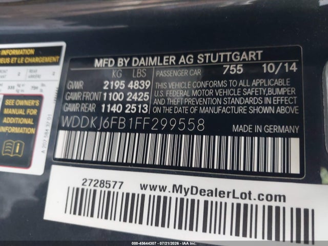 Aukcja sprzedaży 2015 Mercedes-benz E 400, vin: WDDKJ6FB1FF299558, numer aukcji: 45644307