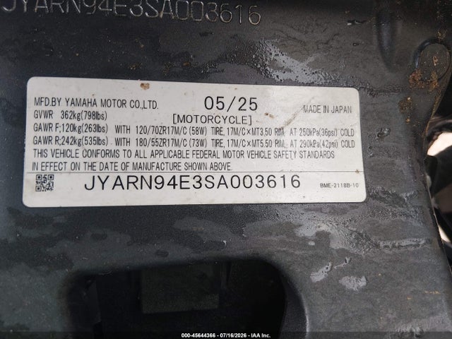 Yamaha MT09 2025 JYARN94E3SA003616 Image 10