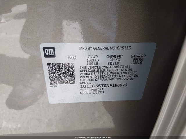 1G1ZG5ST0NF196073 Chevrolet Malibu Fwd Rs