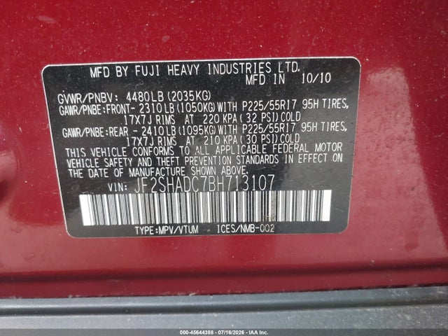 Продаж на аукціоні авто 2011 Subaru Forester 2.5x Premium, vin: JF2SHADC7BH713107, номер лоту: 45644388