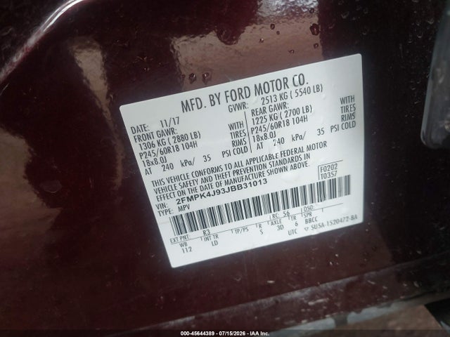 2FMPK4J93JBB31013 Ford EDGE SEL