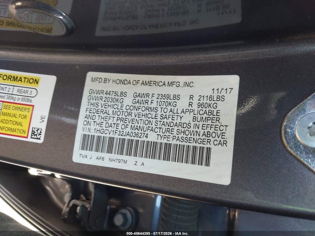 1HGCV1F32JA036274 Honda Accord Sport