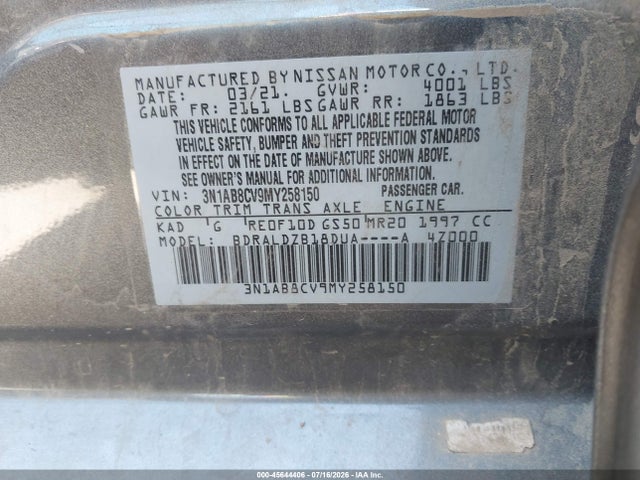 3N1AB8CV9MY258150 Nissan Sentra Sv Xtronic Cvt